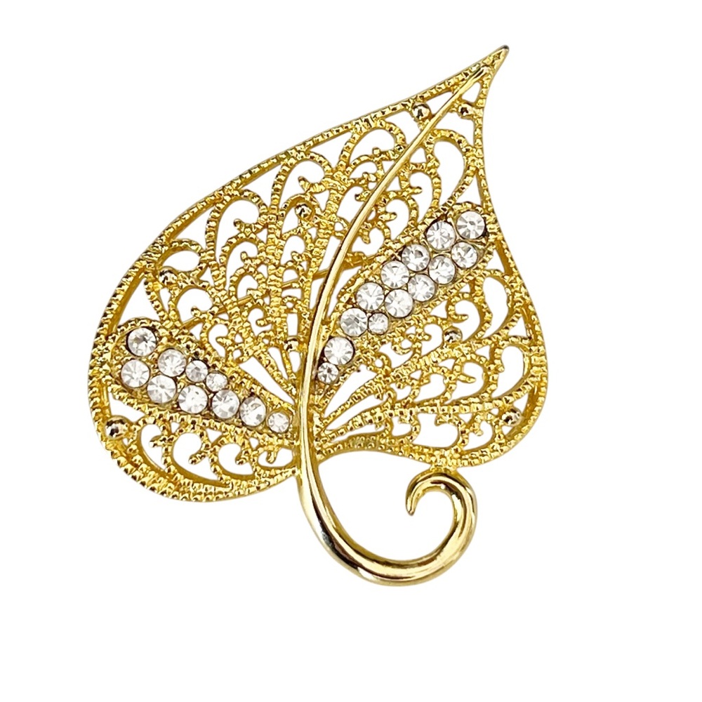 Vintage Gold Rhinestone Filagree Pin Brooch - Picture 14 of 14
